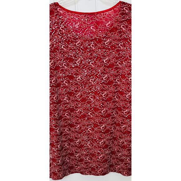 KATHIE LEE SHORT SLEEVE RND NECK PULL-OVER DRESSY BLOUSE, WOMENS, 3X, RED SILVER - Picture 8 of 10